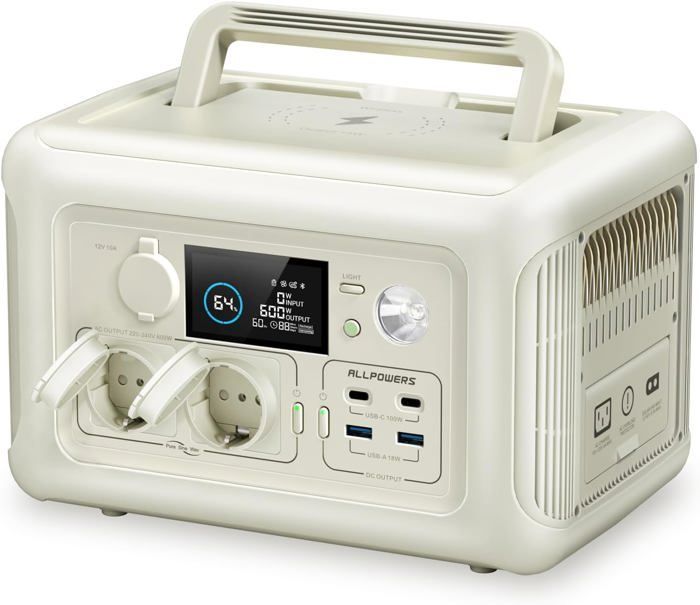 ALLPOWERS R600 – Tragbare LiFePO4-Powerstation, 299 Wh, 600 W (1200 W Spitzenleistung), 1 Stunde Schnellladung und 220 W Solarleistung