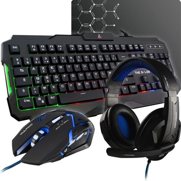 4-in-1 Gaming Bundle - The G-Lab - ARGON COMBO - Wired Mouse - Wired Keyboard - Wired Headset - Mouse Pad