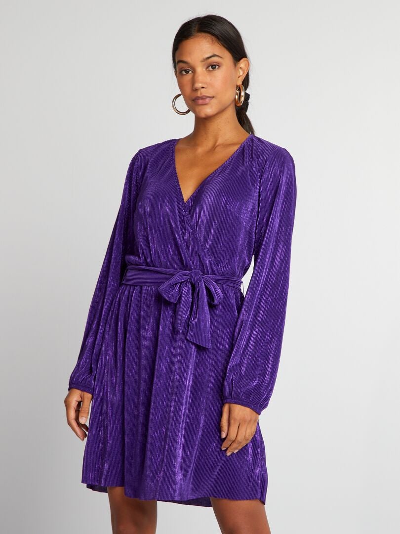 Vestido de punto plisado brillante - MORADO