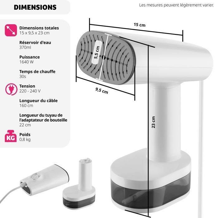 Steamer - TECTAKE - Défroisseur vapeur avec 4 modes et adaptateur pour bouteille 370ml 1640W