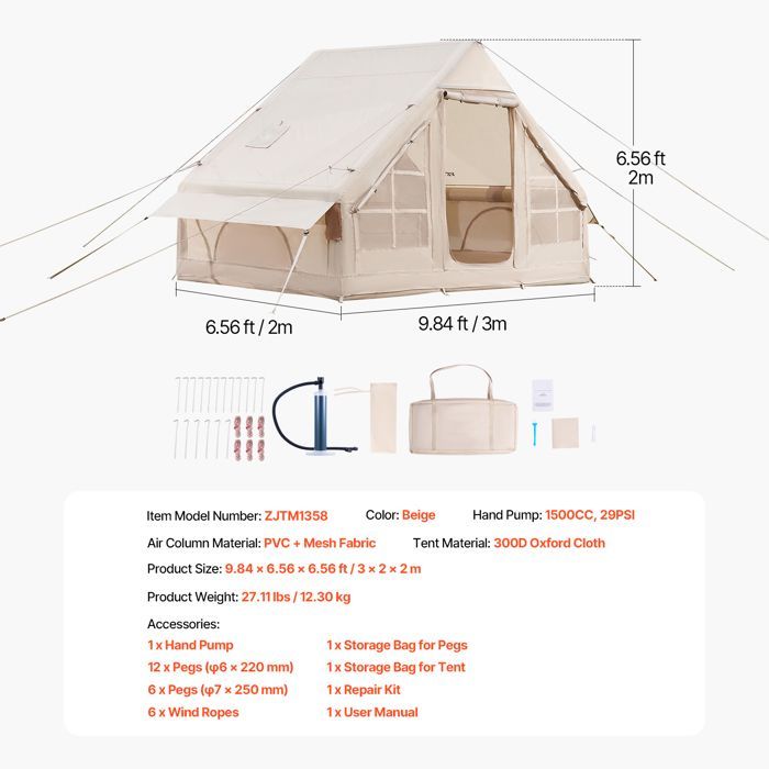 Tenda da campeggio gonfiabile DUOKU - 3x2x2 m - 5 persone - Tessuto Oxford 300D - Facile da montare
