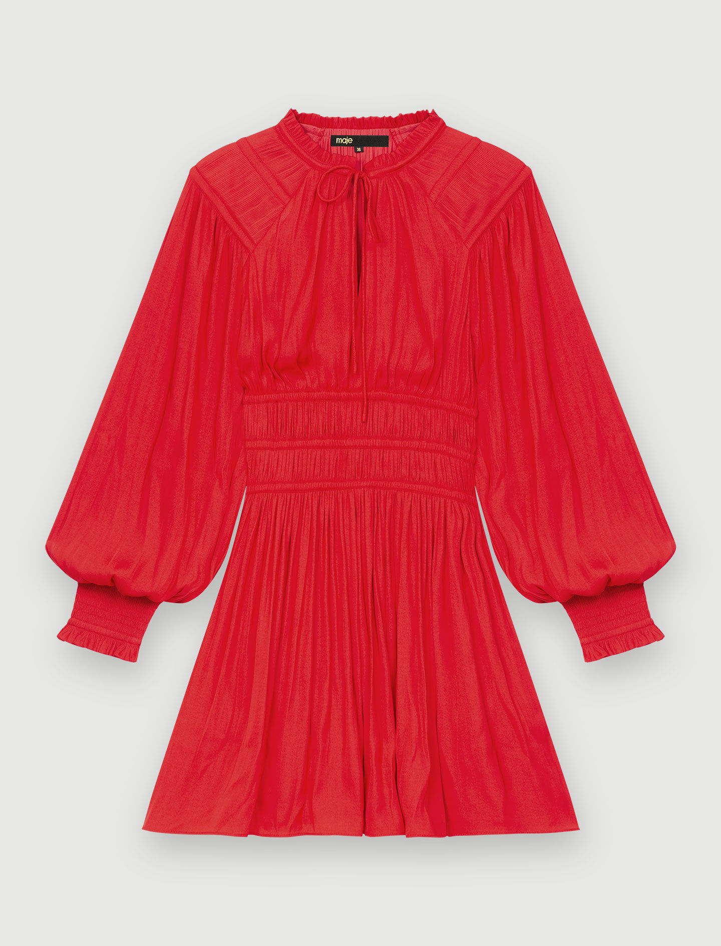 Rochie din satin mulată în talie - Roșu