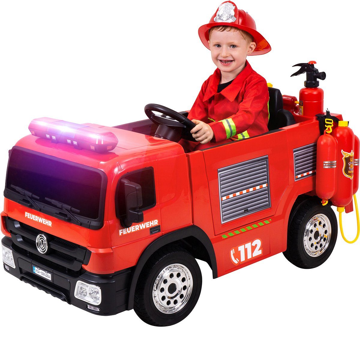 Actionbikes Motors Elektrische Brandweerwagen SX1818 voor Kinderen - Afstandsbediening - Watersproeier, Draagvermogen 40 kg, (4-delige set), Speelgoedvoertuig voor Kinderen vanaf 3 jaar, Elektrisch - Sirene & Bluetooth