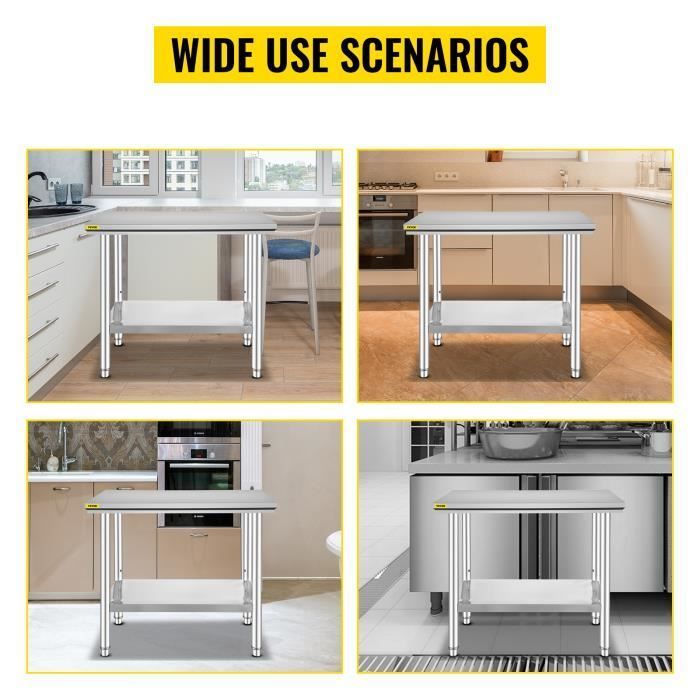 Mesa de trabajo de cocina de acero inoxidable - VEVOR - 60 x 90 x 80 cm - Capacidad de carga de 130 kg