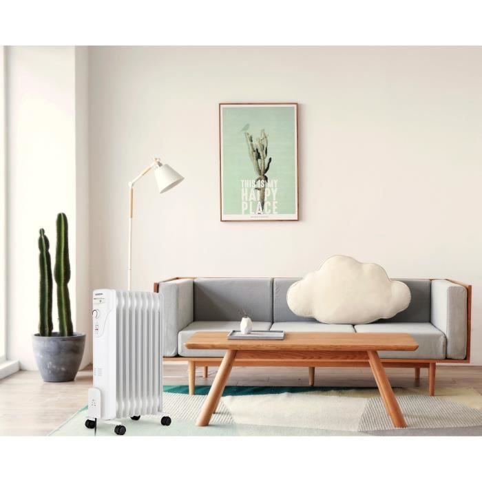 Radiador eléctrico de aceite - 2000 vatios - OCEANIC - 3 niveles de potencia - 9 elementos - Portátil - Blanco