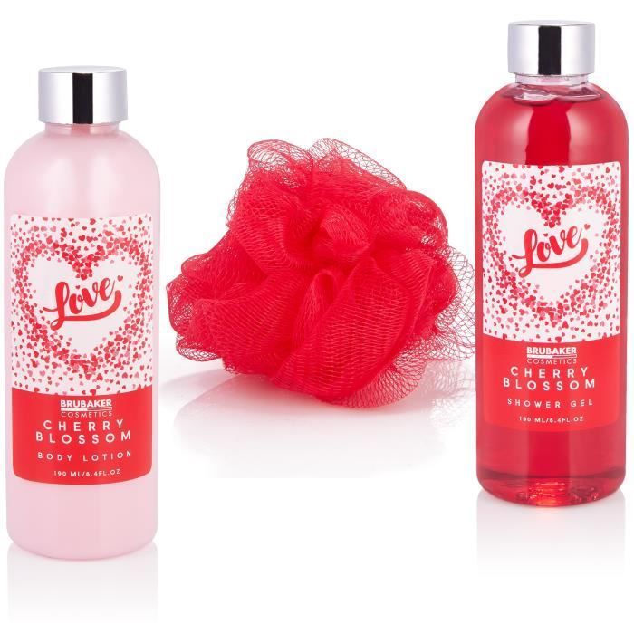 BRUBAKER Cosmetics Coffret de bain & douche - 7 pcs. - dans une baignoire décorative - Idée cadeau - Love - Fleur de cerisier