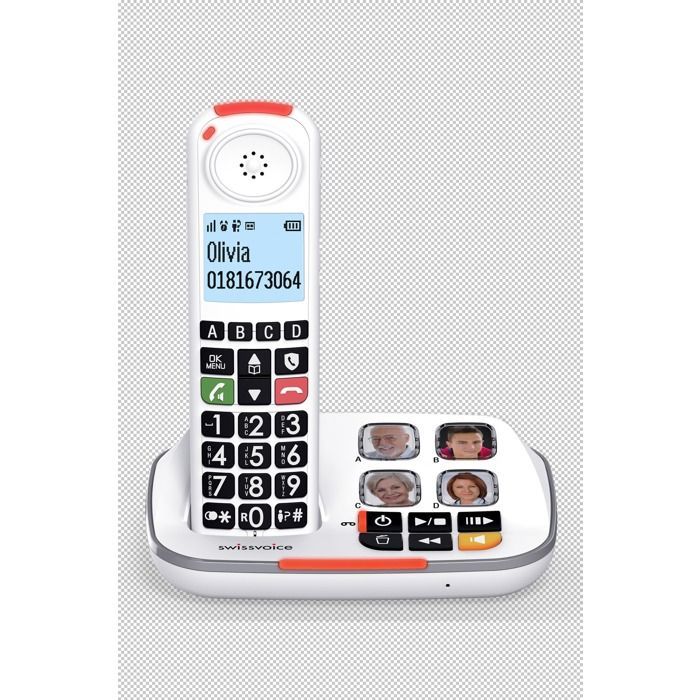 Teléfono fijo adaptado a personas mayores - SWISSVOICE - Xtra 2355 - Contestador automático de 30 minutos - Timbre de 90 dB - Manos libres