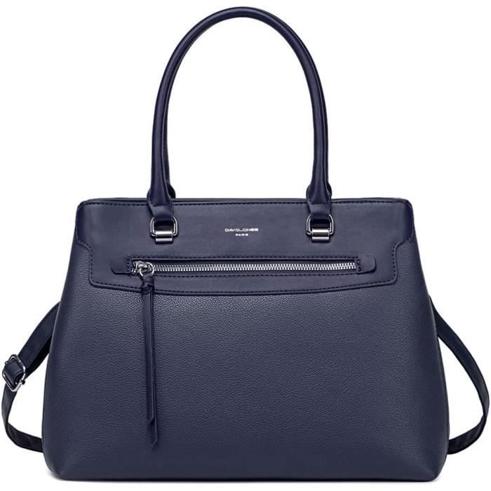 David Jones - Elegante borsa da donna - Borsa tote in ecopelle con tracolla - Scomparti multipli - Blu