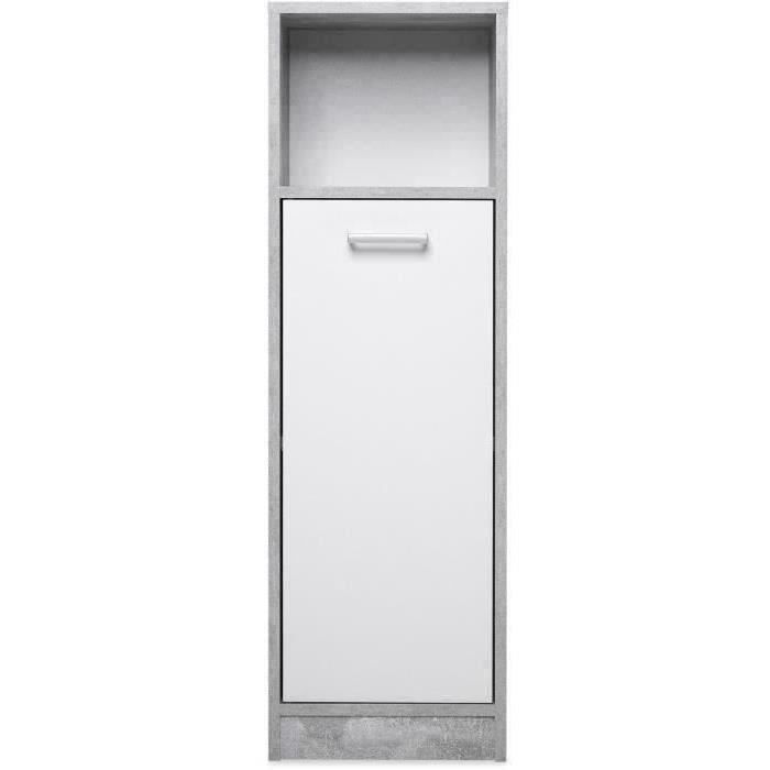 Salle de bain complète - Blanc et gris béton - 1 meuble sous lavabo + 1 étagère + 2 rangements bas - MADEIRA