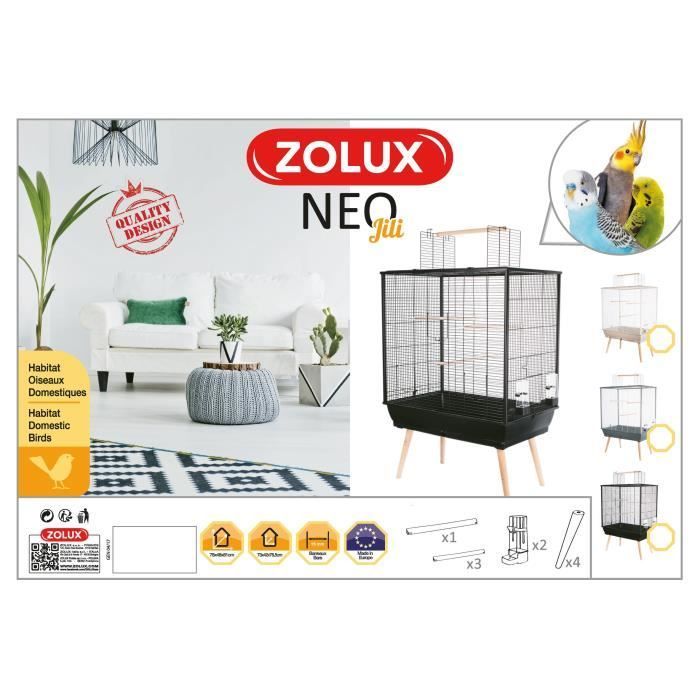 Cage surélevée Néo Jili pour oiseaux - ZOLUX - L 78 x P 47,5 x H 112 cm - 3 perchoirs - 2 abreuvoirs