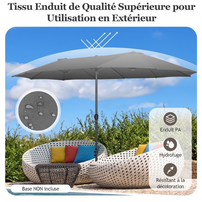 Ombrellone rettangolare da giardino per esterni - RELAX4LIFE - 470x280 cm - Doppio ombrellone con manovella - Protezione UV - Grigio scuro