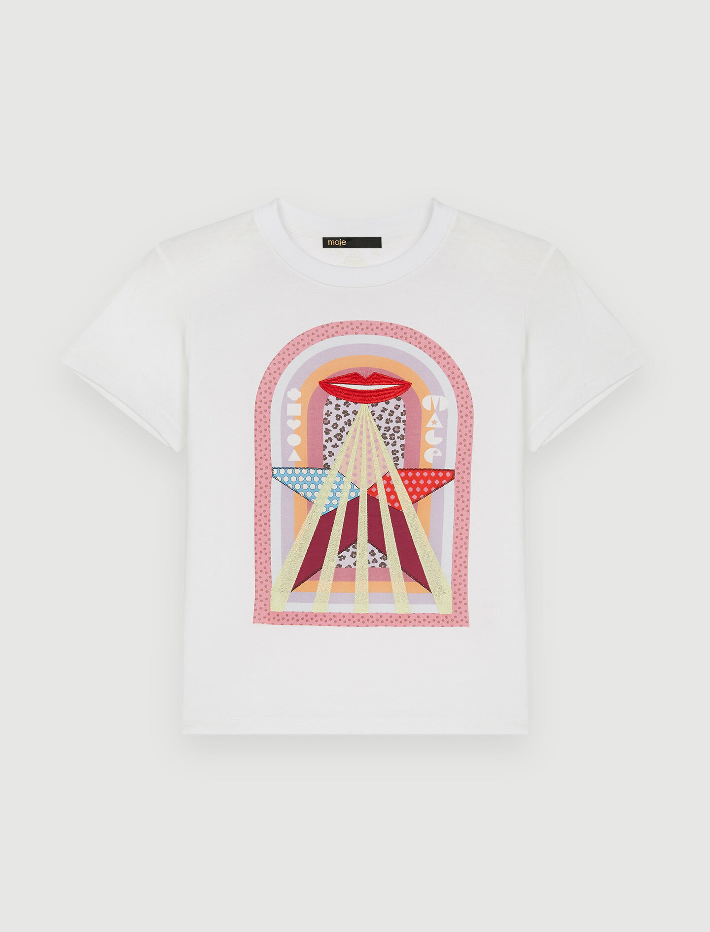 Tricou cu serigrafie și broderie - Alb