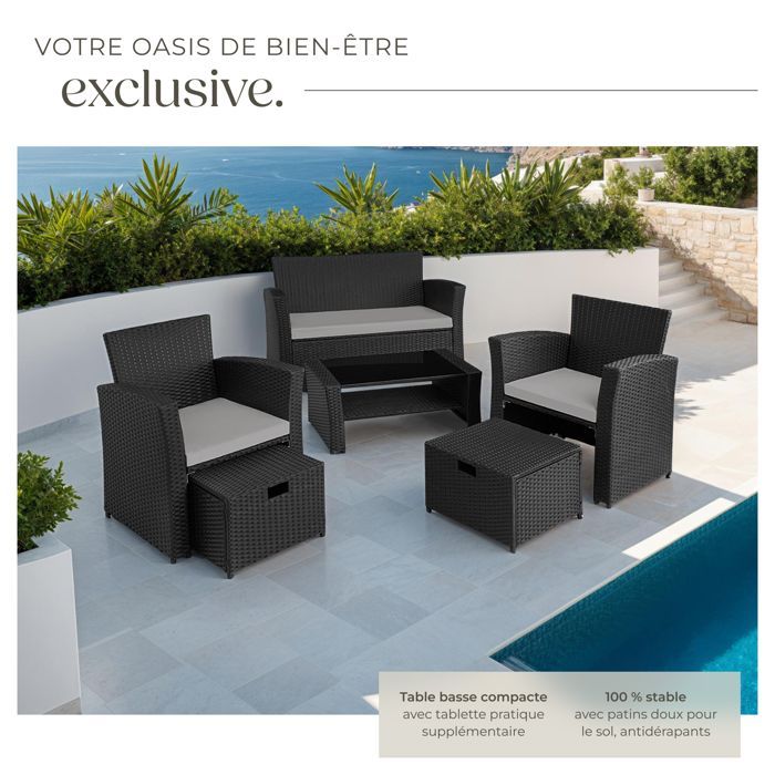Garden furniture - TECTAKE - MODENE outdoor lounge set for 4 to 6 people with table and removable covers - Black/Grey