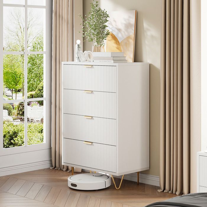 Commode met 4 lades - LEWW - Scandinavisch design - Slaapkamercommode - 60x34x91 cm - Wit