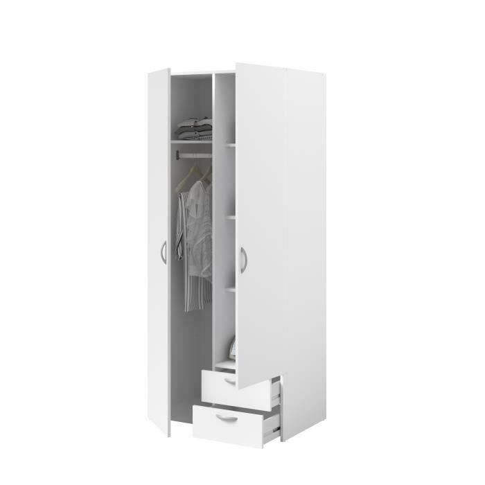 VARIA Wardrobe - White Finish - 2 Hinged Doors + 2 Drawers - W 81 cm x H 185 cm x D 51 cm - PARISOT