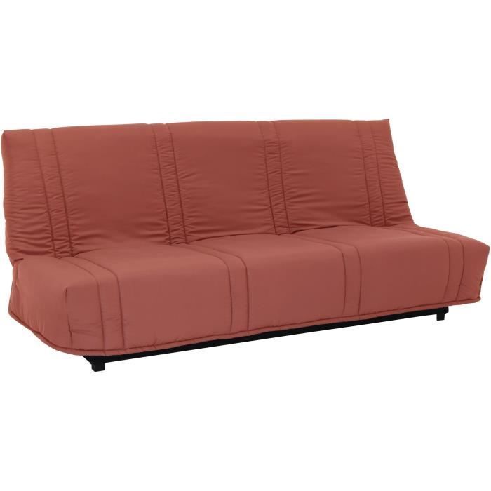 Divano letto a 3 posti con meccanismo click-clack - Terracotta - 100% cotone - L 193 x P 92 cm - LENA