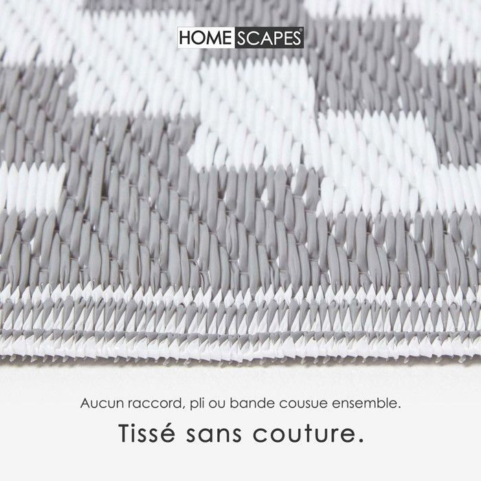 Tapis extérieur jardin imperméable, réversible et résistant UV - Zoe - 180 x 270 cm - Gris - Matériaux recyclés - Homescapes