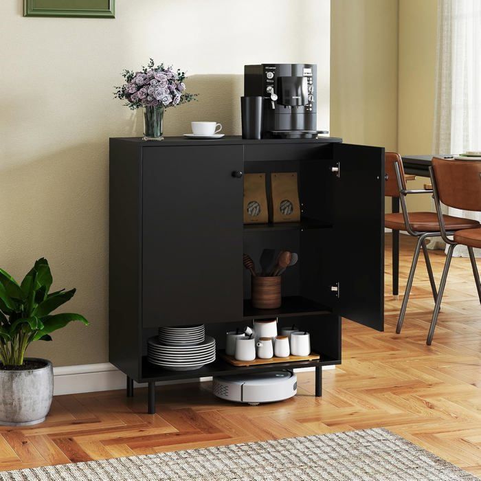 COSTWAY Buffet de Cuisine à 2 Portes, Étagère Réglable, Kit Antibasculement, Meuble de Rangement pour Salle à Manger Salon, Noir