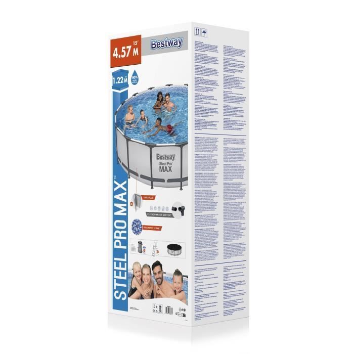 Piscina tubular elevada - BESTWAY - Steel Pro Max - 457 x 122 cm - Redonda - Filtro de cartucho