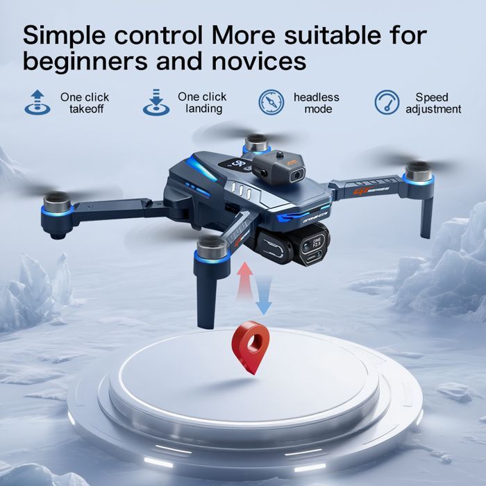 Dron GT8 Azul - Batería de 6k - Cámara aérea FPV profesional con sistema de evasión de obstáculos, pantalla grande y control remoto plegable.