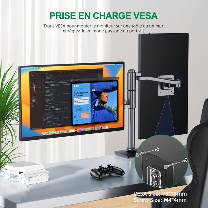 UPERFECT Écran portable IPS Full HD 18,5 pouces 1080P, rapport de contraste 1200:1 | 100 % sRVB | Vitesse de réponse de 14 ms