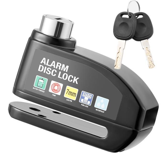 Motorcycle Disc Lock with 130dB Alarm, Reinforced, Waterproof, 2 Security Keys, 7mm Universal for Motorcycles, Scooters, and Bicycles, BLACK - TOPESCT