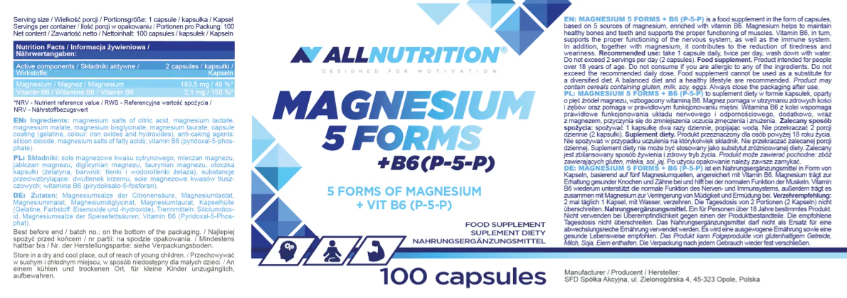 Allnutrition Magnesium 5 Forms + B6(P-5-P), Kapsułki