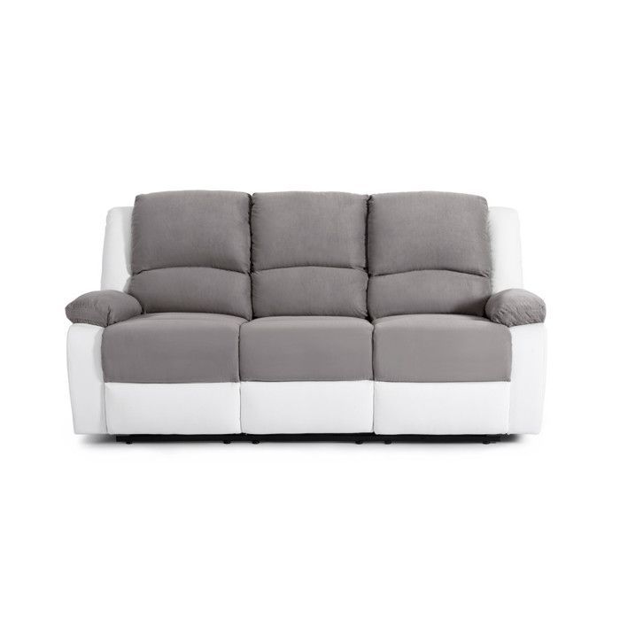Canapé Relaxation 3 places Microfibre et Simili LEO - Blanc et Gris - L193 x 93 x 96cm - LOUNGITUDE