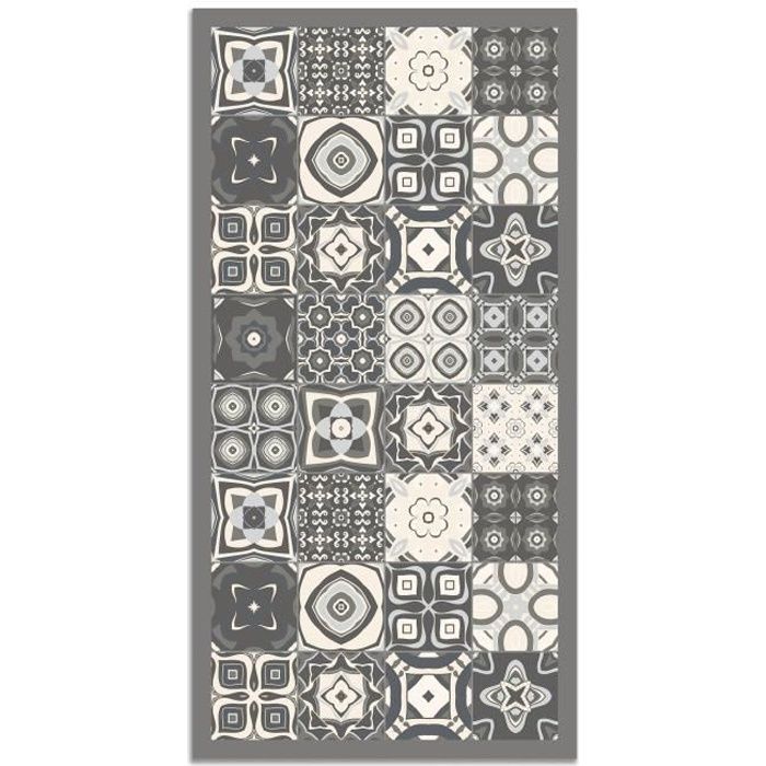 Panorama-Vinylteppich mit grauem Zementfliesenmuster, 120 x 170 cm – PVC-Teppich für Küche, Büro und Wohnzimmer