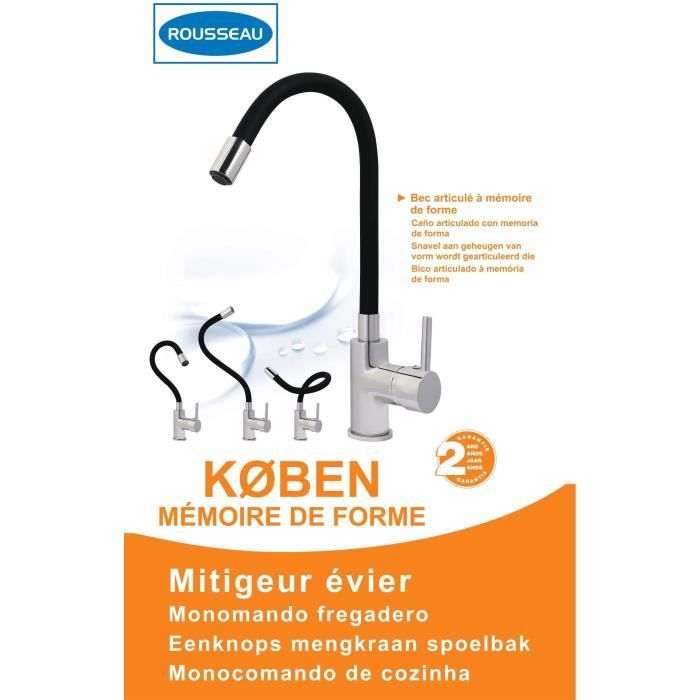 Edouard Rousseau - Grifo mezclador de cocina KOBEN Shape Memory - Negro/Cromo