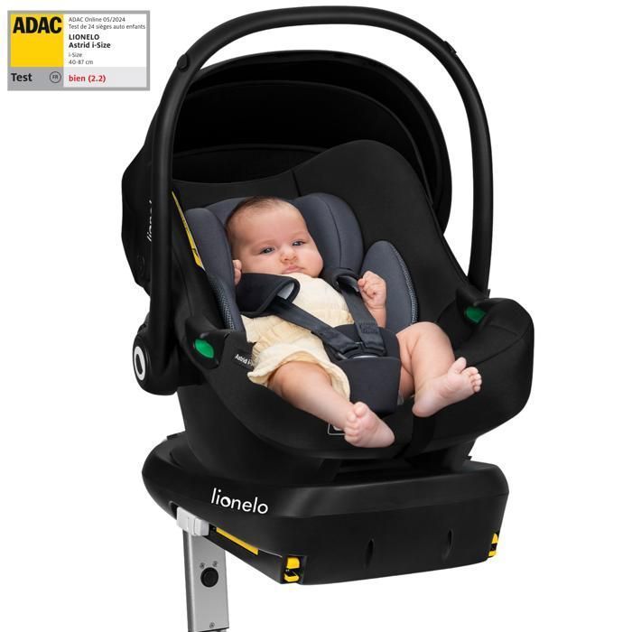 Seggiolino auto LIONELO Astrid i-Size (40-87 cm) con base ISOFIX - ADAC - Porta-neonati - Leggero - Nero/Grigio
