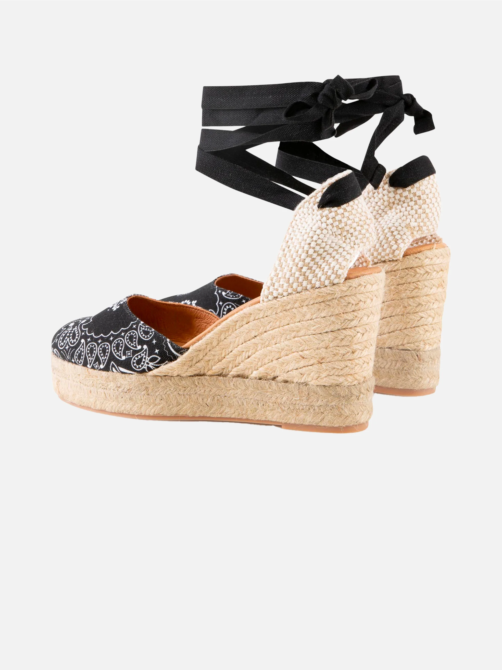 Espadrilles met hoge sleehak en enkelbandje