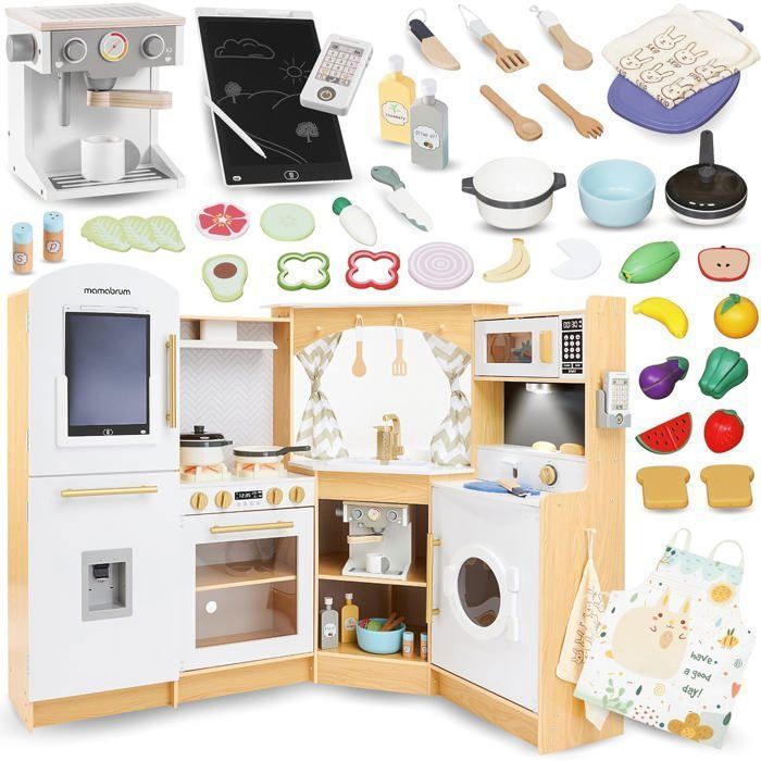 Cucina giocattolo in legno per bambini - MAMABRUM - MAM171 KITCHEN - Interattiva con illuminazione a LED - 50 accessori inclusi