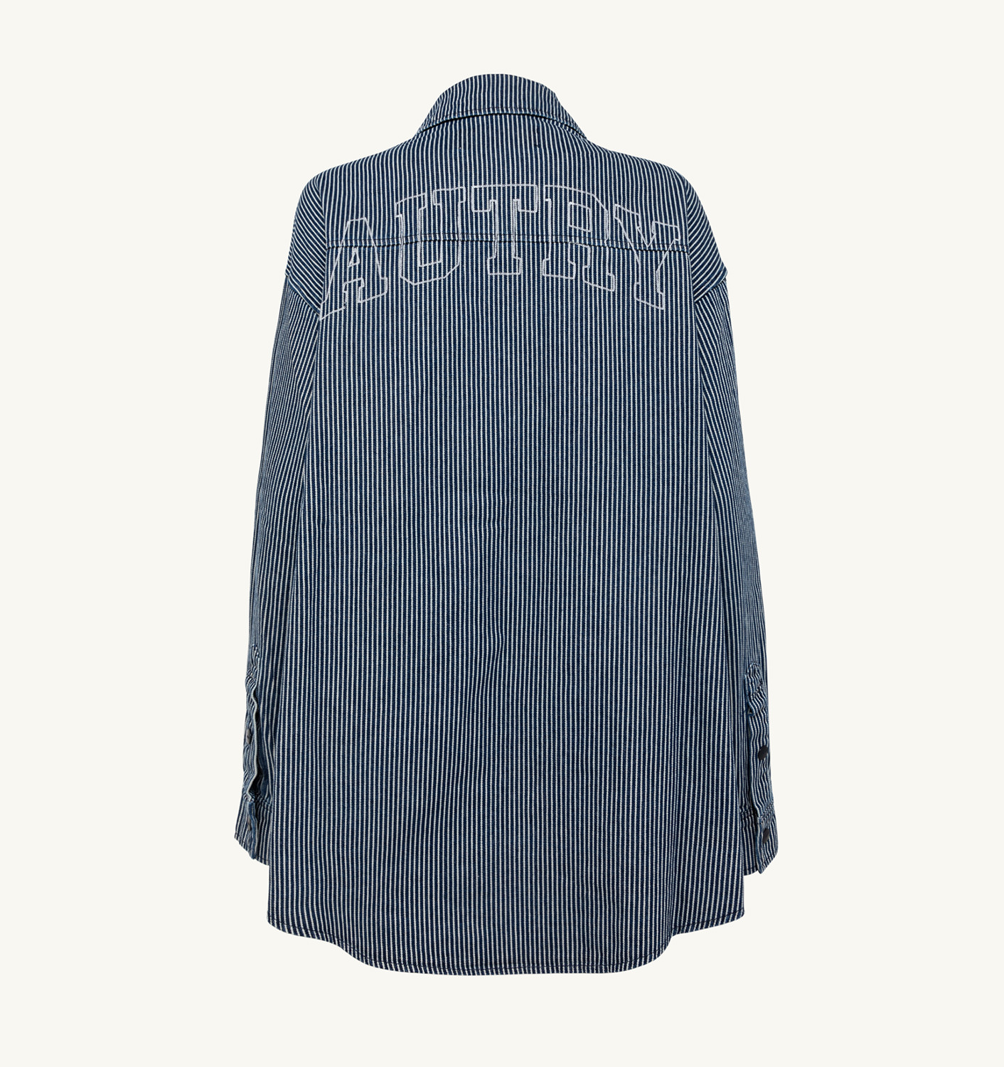 Tricou unisex din denim de bumbac, cu dungi albastre și albe, croială supradimensionată
