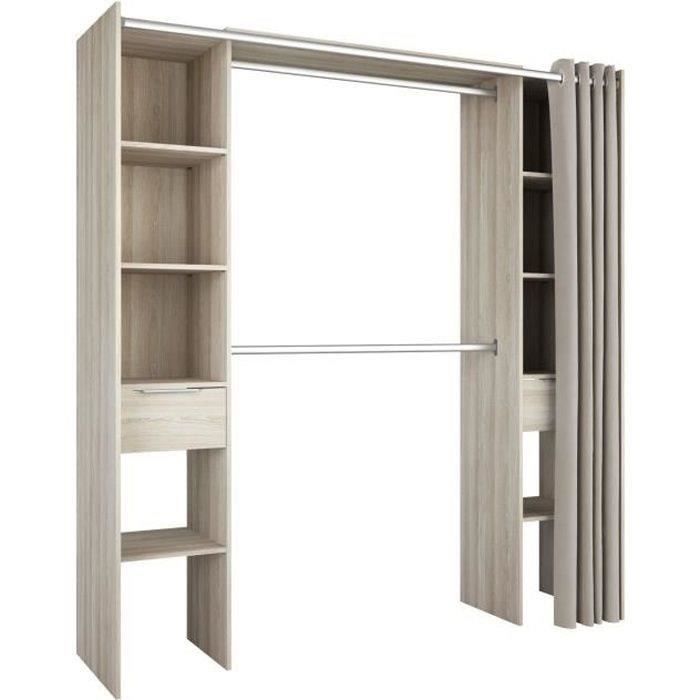 Armario doble extensible - Acabado en roble + cortina - DANA - Ancho 115/190 x Profundidad 50 x Alto 203 cm - DEMEYERE