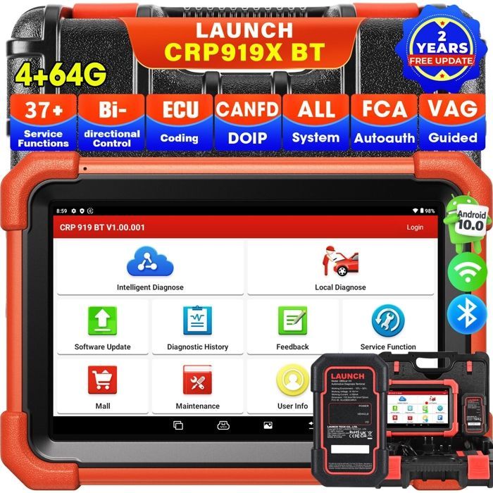 Herramienta de diagnóstico automotriz multimarca - LAUNCH - CRP919XBT - Control bidireccional - DBScar VII VCI - USB A/USB C