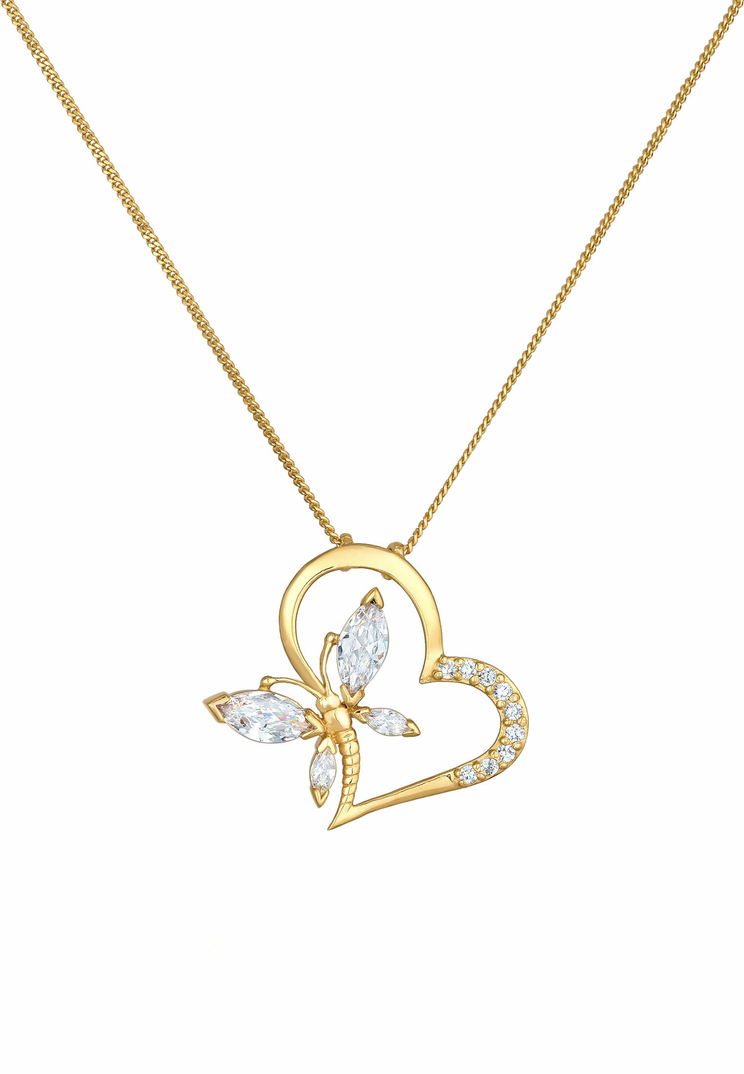 Elli Femmes Pendentif Coeur Papillon Élégant avec Cristal de Zirconium en Argent Sterling 925