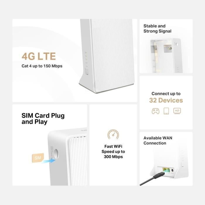 Router WiFi 4G N300Mbps, SIM Box 4G, 4G CAT4 - MERCUSYS MB110-4G - Velocità fino a 150Mbps, configurazione semplice