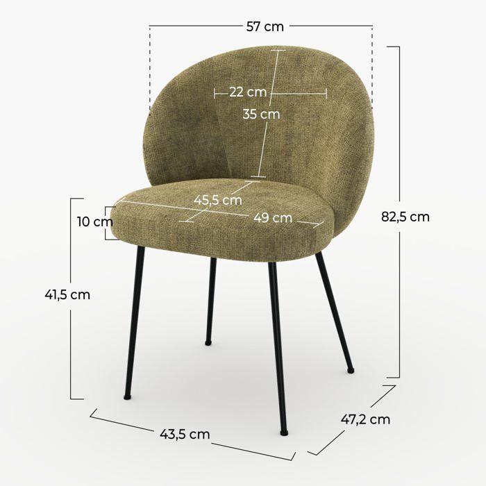Chaise en velours chenillé vert olive et métal noir - Bloomy - Rendez-Vous Déco