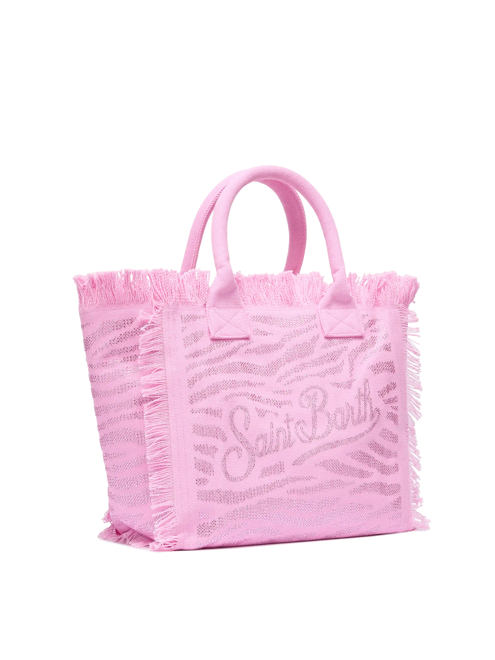 Kosmetiktasche aus rosa Baumwoll-Canvas mit Strassverzierungen