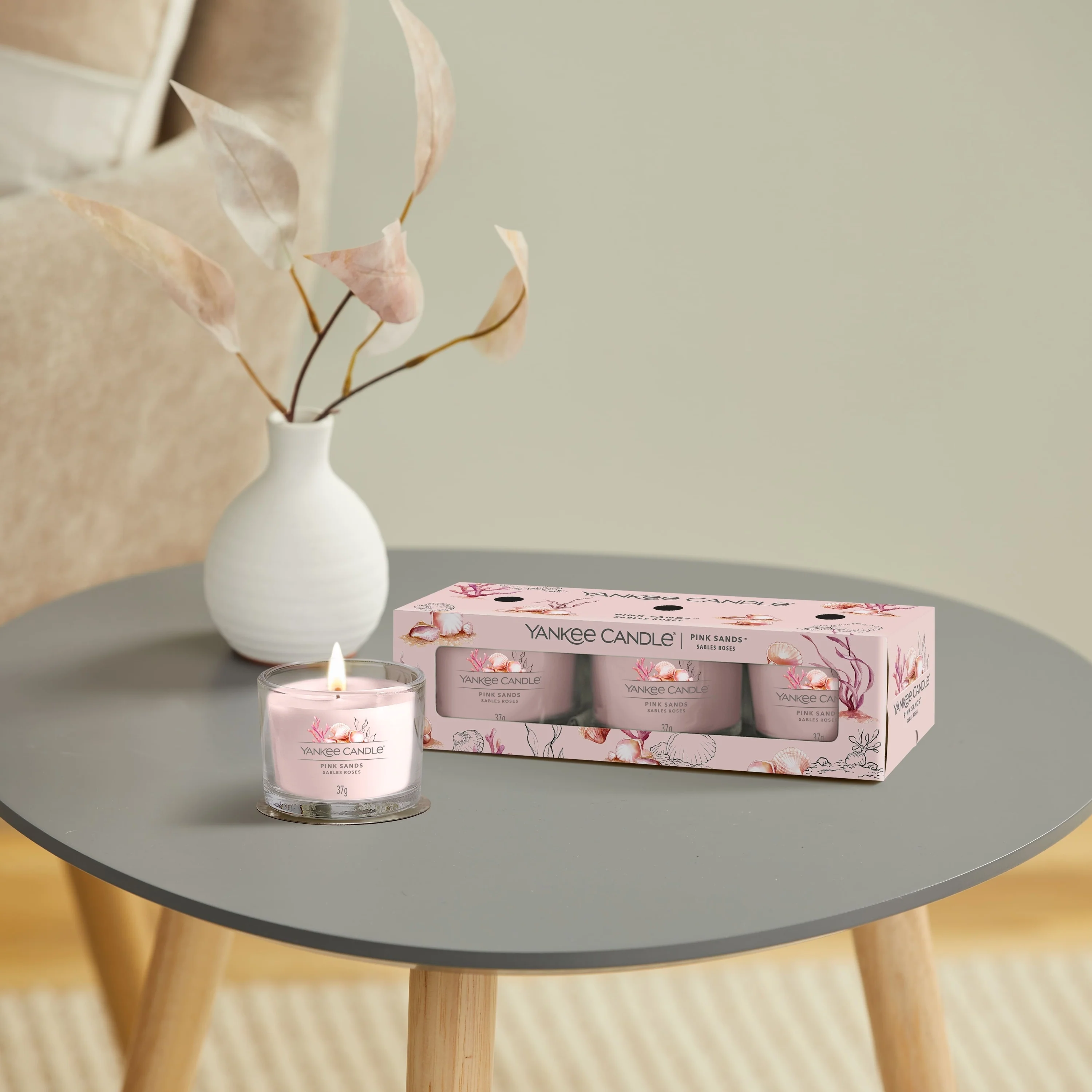 Filled Votive Candles Pink Sands - Candela Profumata