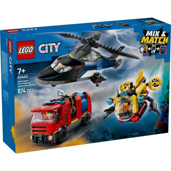 LEGO City 60462 Sraigtasparnio, gaisrinės mašinos ir povandeninio laivo remiksas