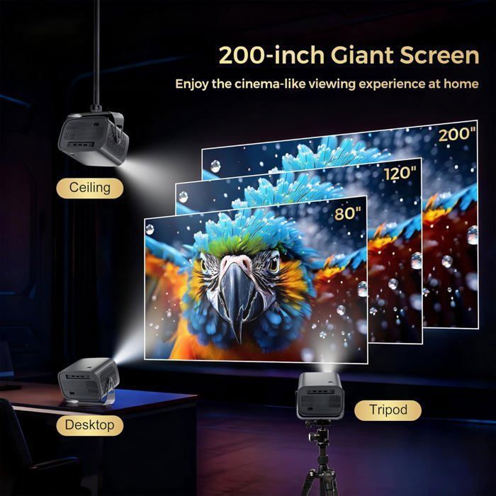 Proyector portátil de tiro corto 4K con enfoque automático, 400 ANSI, de 30