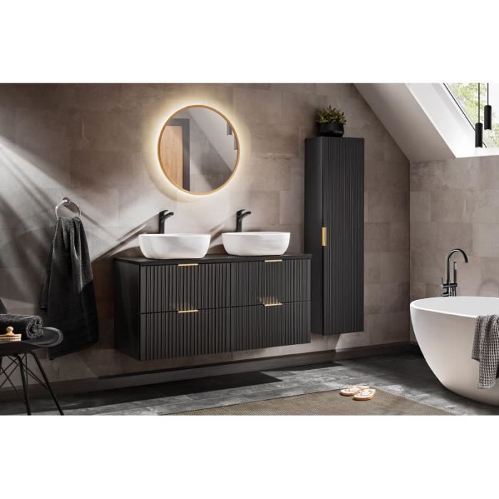 Ensembles salle de bain - Ensemble complet salle de bain meuble double vasques à poser 120 cm + 2 éléments - Georgia Black Noir