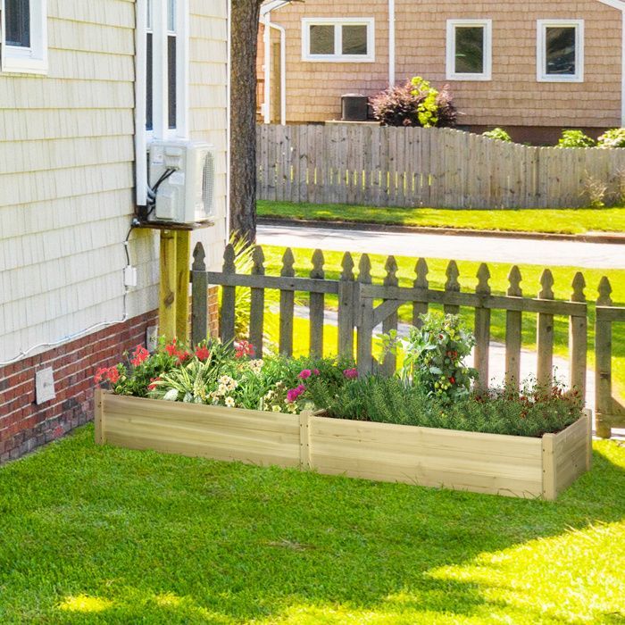 Raised garden bed - Outsunny - drainage felt divider included for growing herbs - fir wood - 244x61.5x27cm