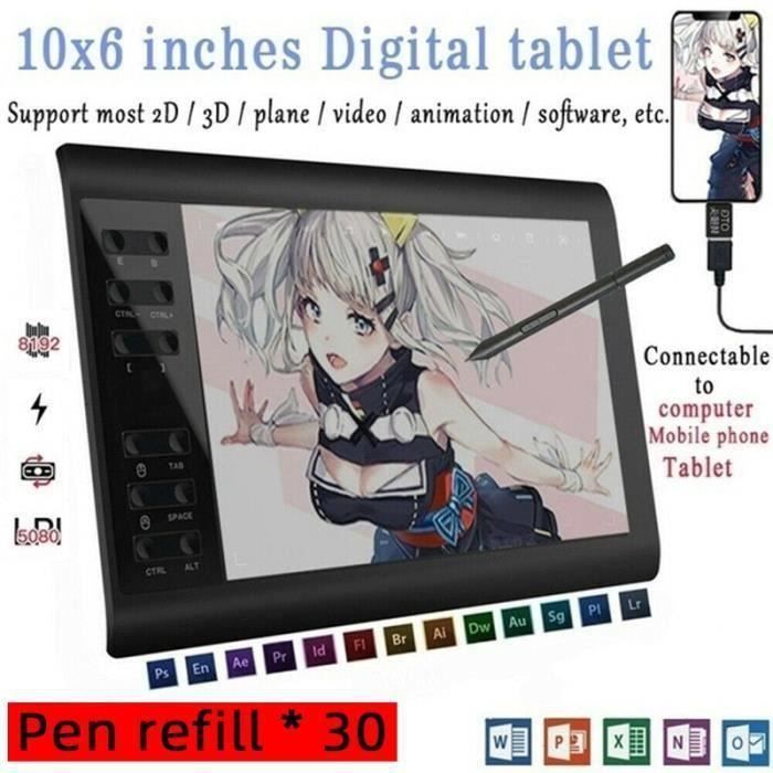 Tablettes Graphiques,10*6 ''IPS HD graphique dessin numérique tablette moniteur stylo affichage