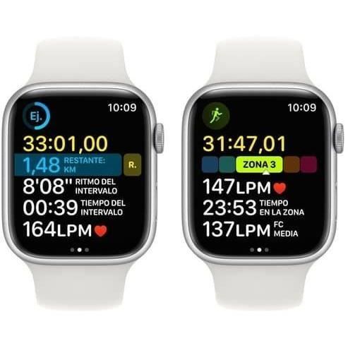 Apple Watch (Serie 8) 2022 GPS 45 mm - Aluminio plateado - Correa deportiva blanca - Reacondicionado - Excelente estado