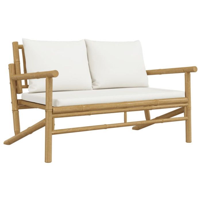 vidaXL Banc de jardin avec coussins blanc crème bambou 363460