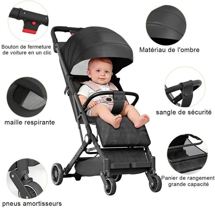 Cochecito combinado 2 en 1 MIPAN - Negro - Cochecito multiasiento - Plegable + reclinable - Cochecito compacto de 0 a 15 kg