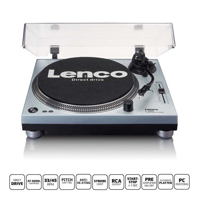Giradischi - LENCO - L-3809 - Trazione diretta - Codifica USB - Preamplificatore integrato